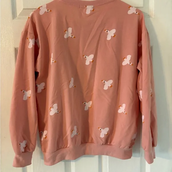Pink Swan Embroidered Sweatshirt | Floral Birds Crewneck | Size Small - Picture 3 of 6